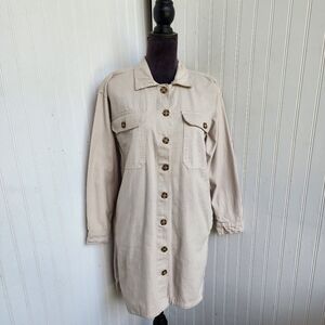NWT Love By Chesley Beige Bone Soft Utility Dress Women's Long Sleeve Size M